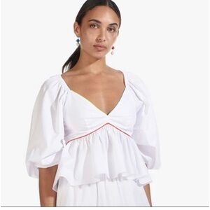 STAUD White Red Ruffled Peplum Blouse